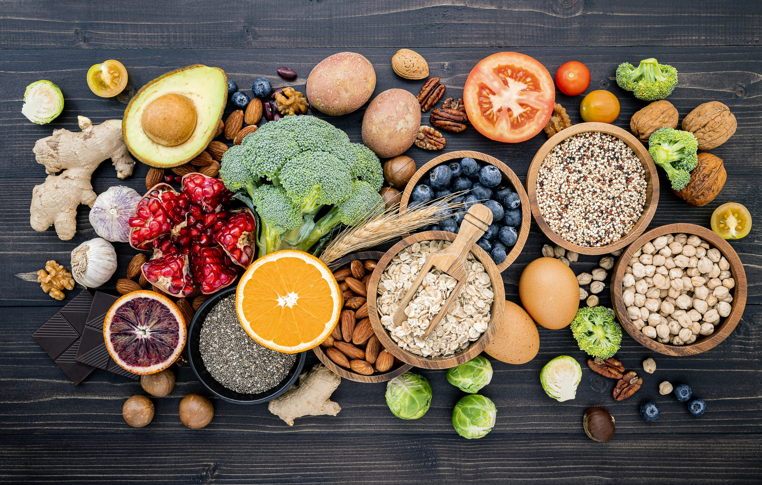 Ingredients for the healthy foods selection. The concept of heal Ingredients for the healthy foods selection. The concept of heal