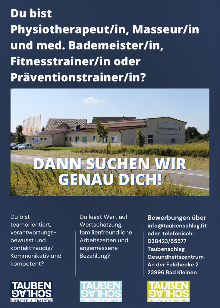 Wir suchen dich! Du bist Physiotherapeut/in, Masseur/in und med. Bademeister/in, Fitnesstrainer/in oder Präventionstrainer/in?